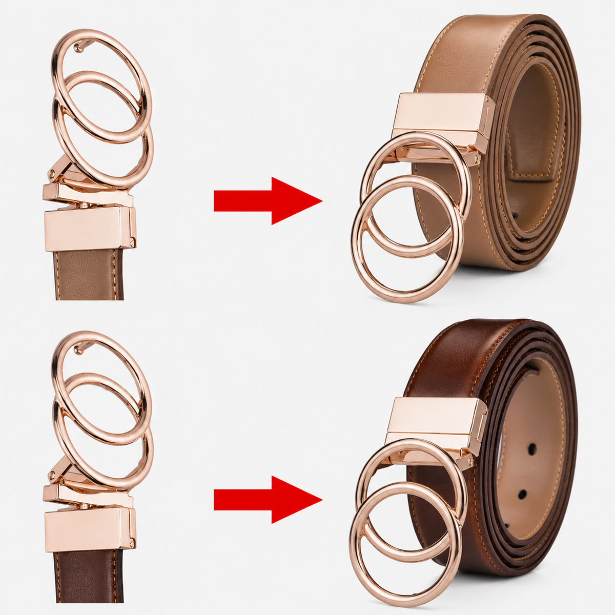 Ceinture Réversible Femme Cuir Double Anneau En O boucle Univers Ceinture