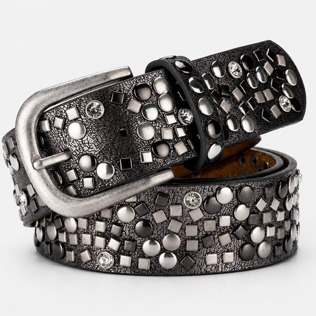 Ceinture À Rivets Géométriques En Similicuir Gris Femme Univers Ceinture