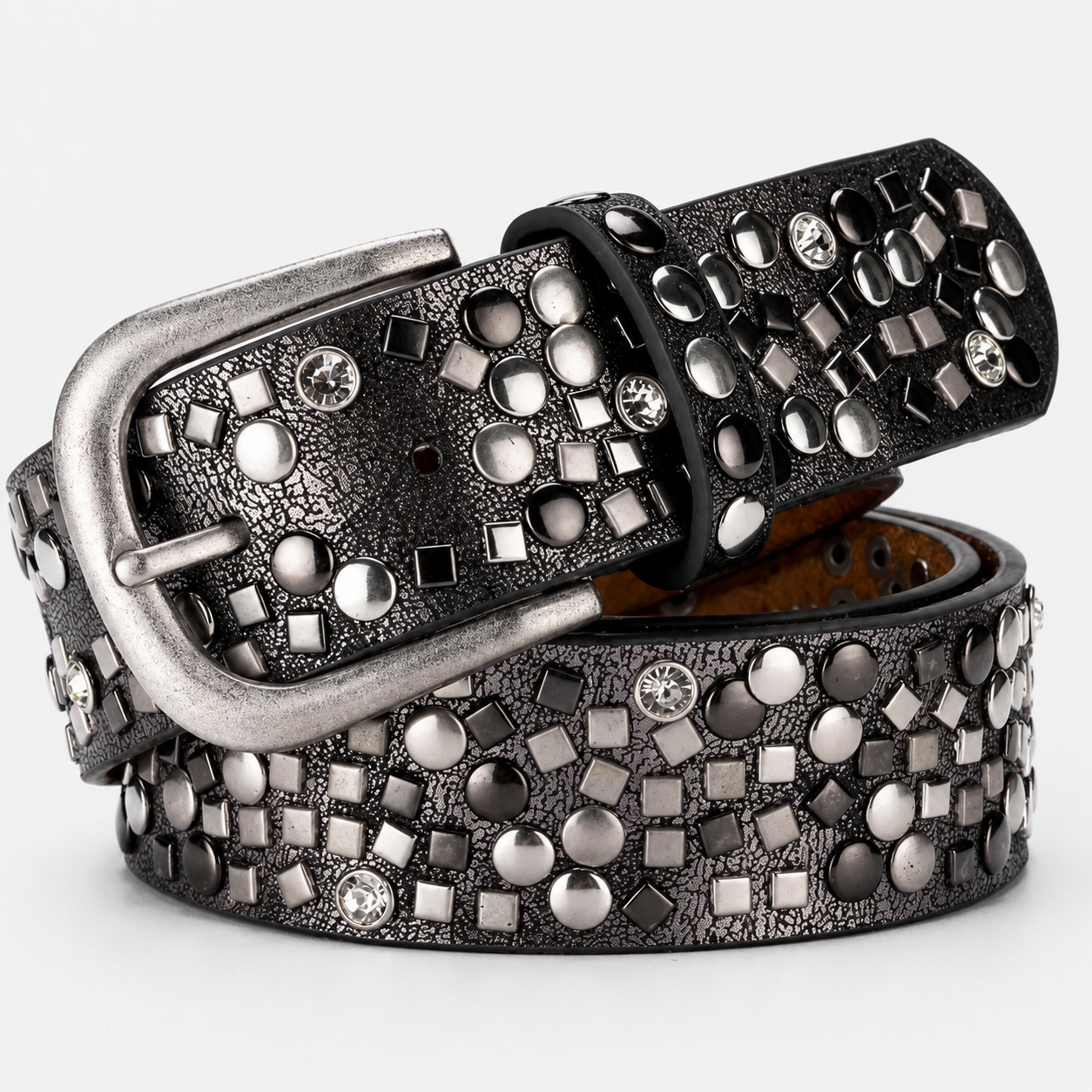 Ceinture À Rivets Géométriques En Similicuir Gris Femme Univers Ceinture