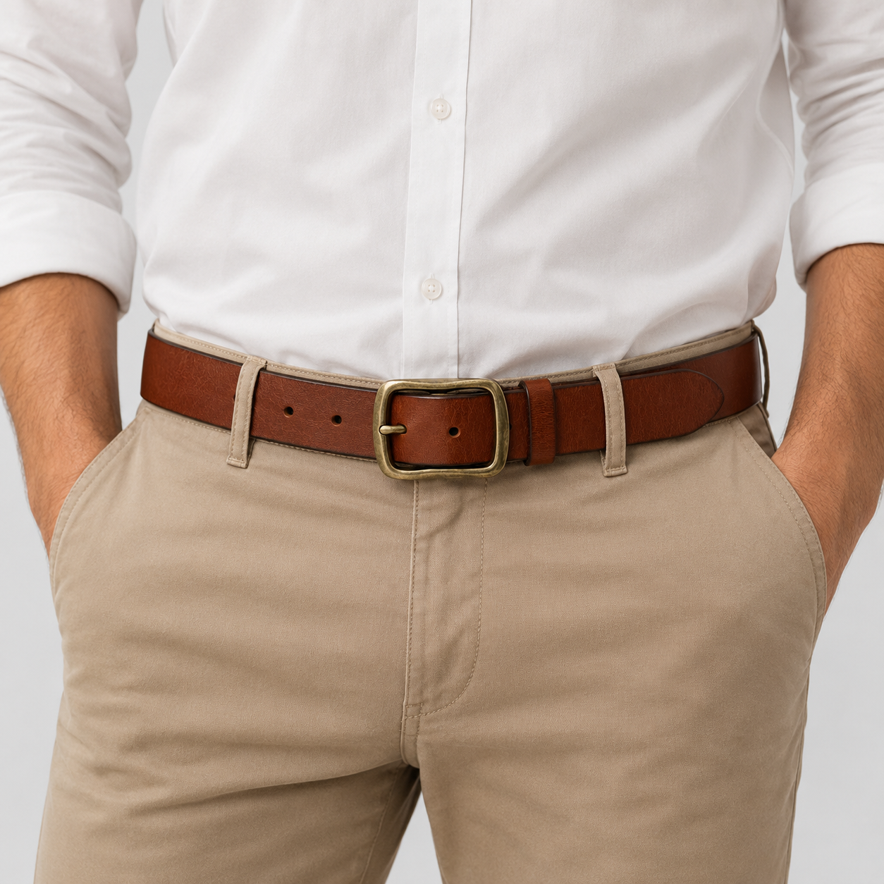 Ceinture Roux portée Retro En Cuir De Vachette Boucle En Cuivre Homme Univers Ceinture