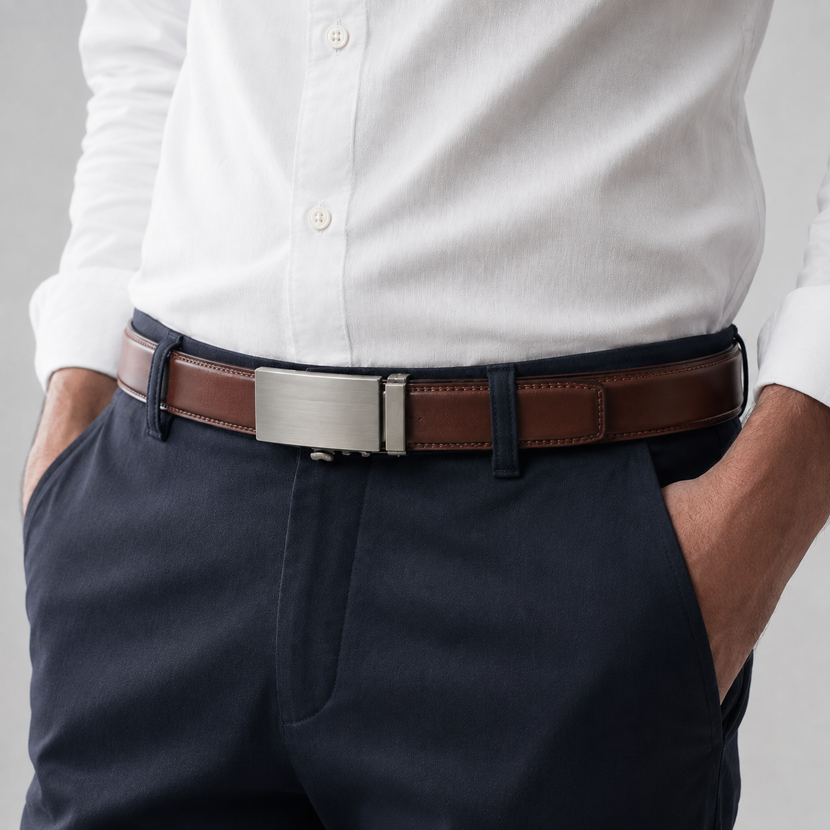 Ceinture Sans Trou En Cuir Boucle Automatique portée Homme Univers Ceinture