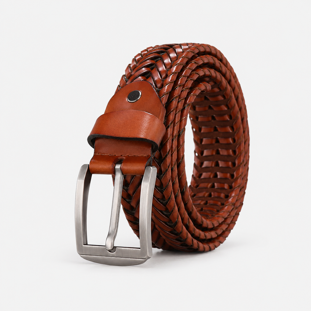 Ceinture Tressée En Cuir Véritable Cognac Homme Univers Ceinture