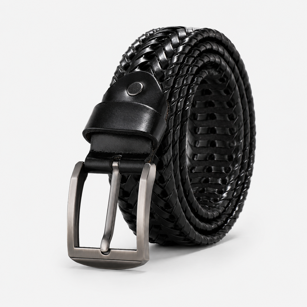 Ceinture Tressée En Cuir Véritable Noire Homme Univers Ceinture