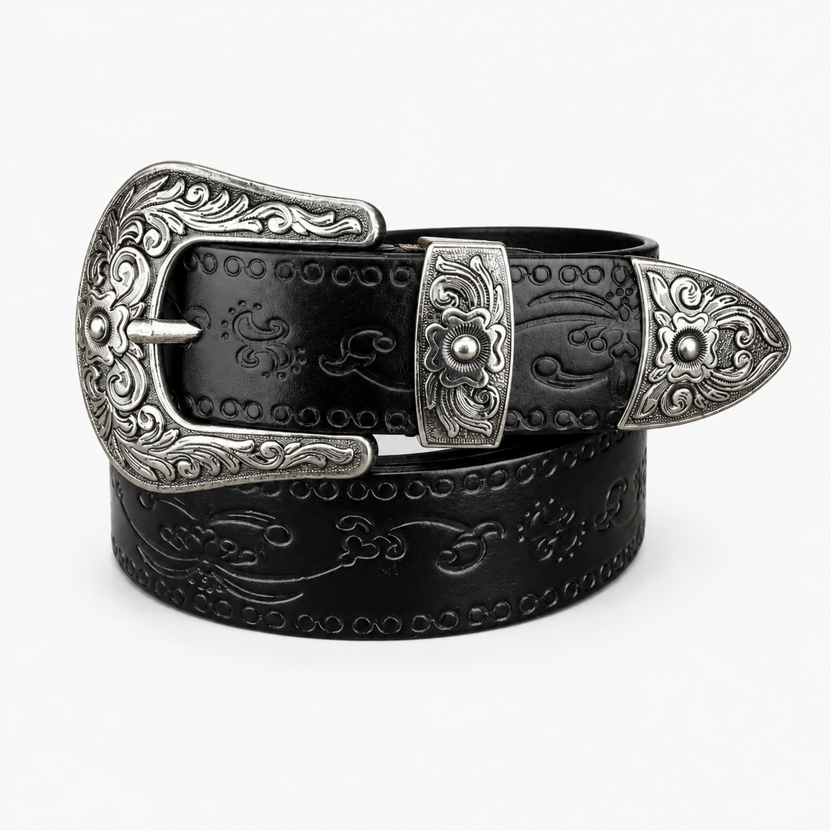 Ceinture Western En Cuir Noir Embossé Style Unisexe Univers Ceinture