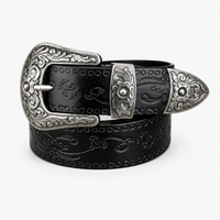 Ceinture Western En Cuir Noir Embossé Style Unisexe Univers Ceinture