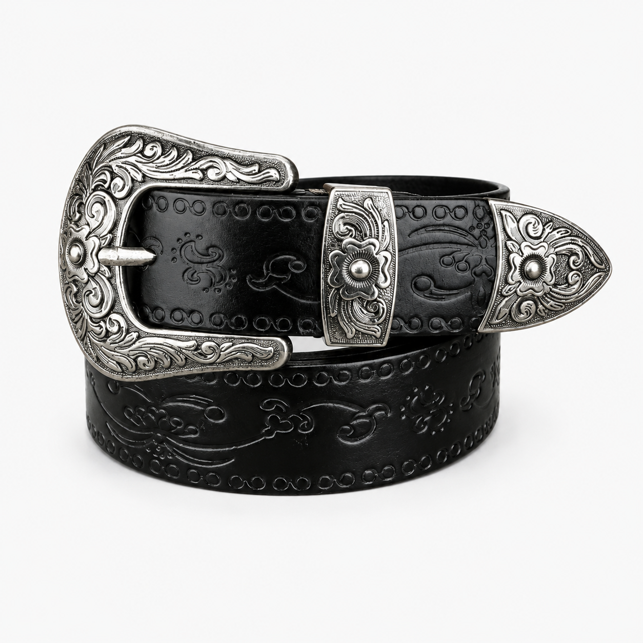 Ceinture Western En Cuir Noir Embossé Style Unisexe Univers Ceinture
