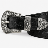 Ceinture Western En Cuir Noir Embossé Style Unisexe détails cuir Univers Ceinture