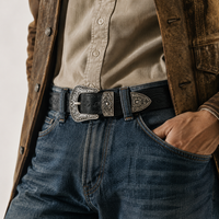 Ceinture Western En Cuir Noir Embossé Style Unisexe portée Univers Ceinture