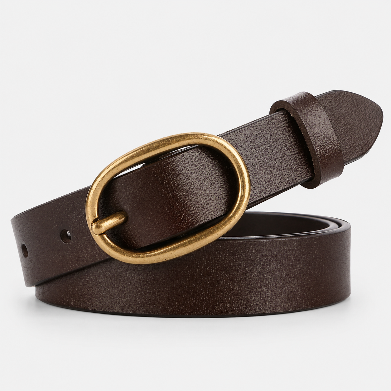 Ceinture café En Cuir De Vachette À Boucle Ardillon portée Femme univers ceinture