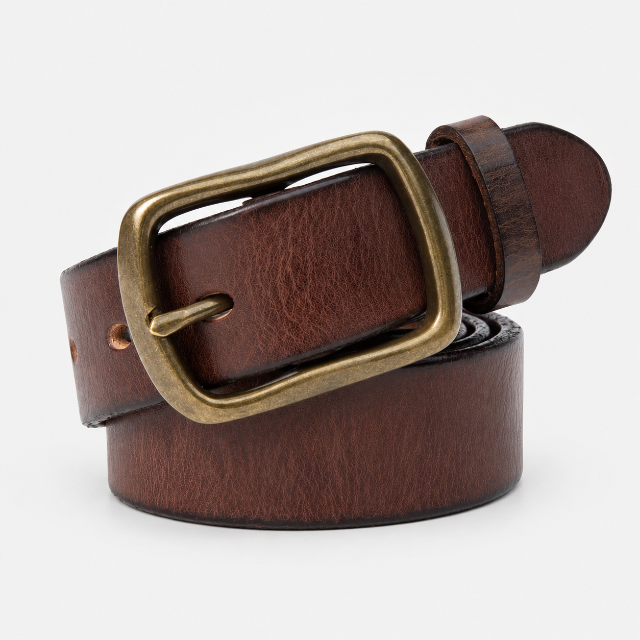 Ceinture Café Retro En Cuir De Vachette Boucle En Cuivre Homme Univers Ceinture