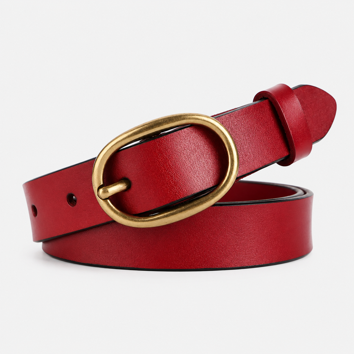 Ceinture rouge En Cuir De Vachette À Boucle Ardillon portée Femme univers ceinture