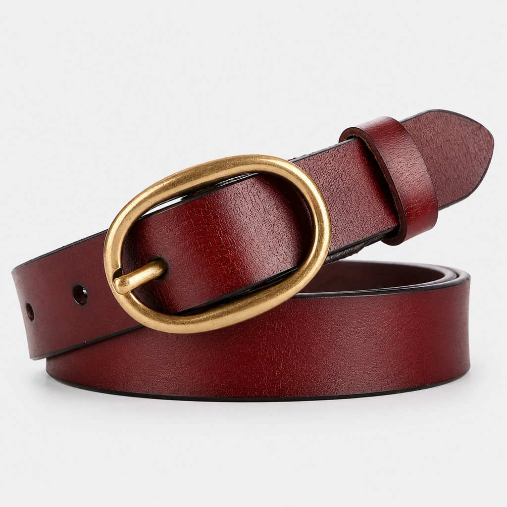 Ceinture roux En Cuir De Vachette À Boucle Ardillon portée Femme univers ceinture