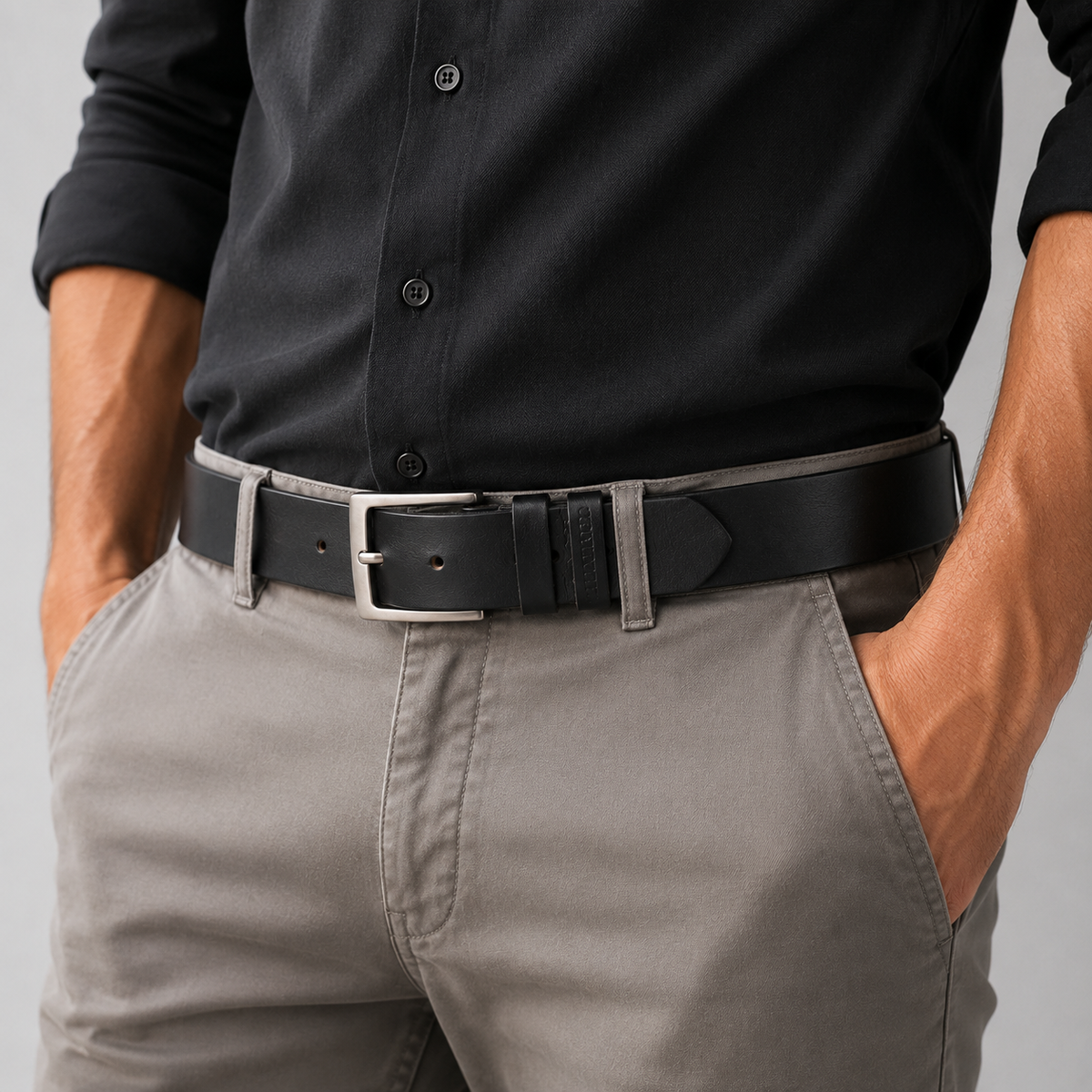 Ceintures Cuir Véritable Noire Portée Homme Univers Ceinture