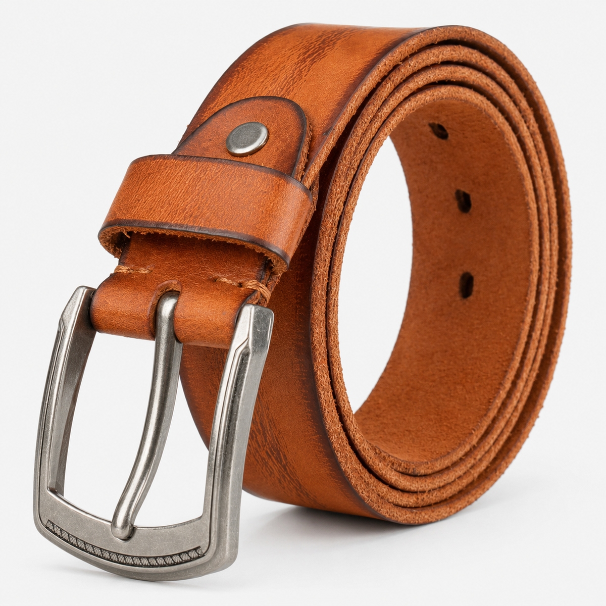 Ceintures Acier Cuir De Vachette Véritable Boucle Roux Homme Univers Ceinture