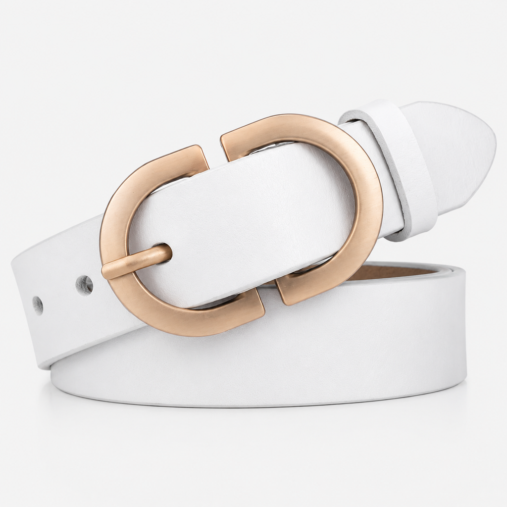 Ceintures Alliage De Zinc En Cuir De Vachette Boucle Dorée Blanc Femme Univers Ceinture