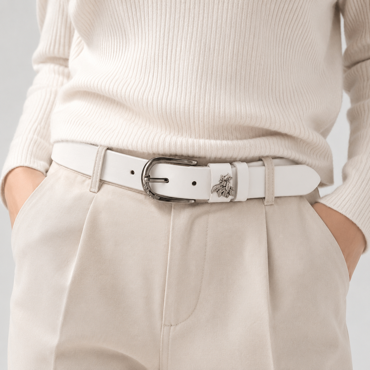 Ceintures Alliage Métallique En Cuir Blanc Femme portée Univers Ceinture
