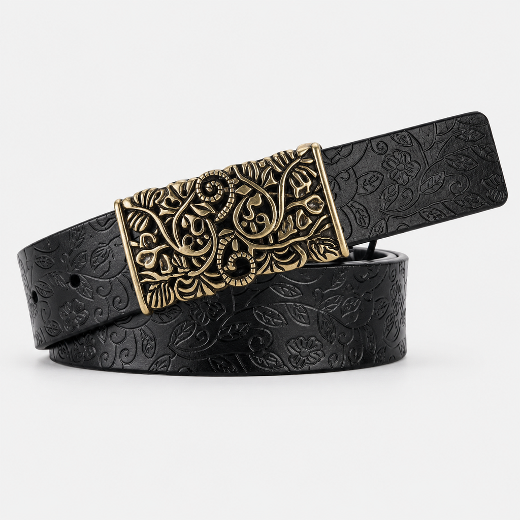 Ceintures Cuir Boucle Fleur Noir Univers Ceinture