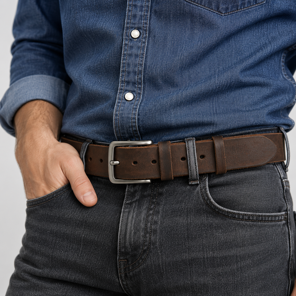 Ceintures Cuir De Vache Marron portée Homme Univers Ceinture