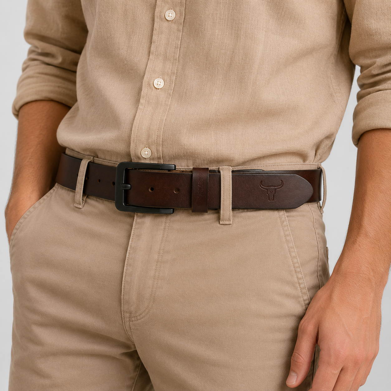 Ceintures En Cuir De Vachette Pour Homme Café portée Univers Ceinture