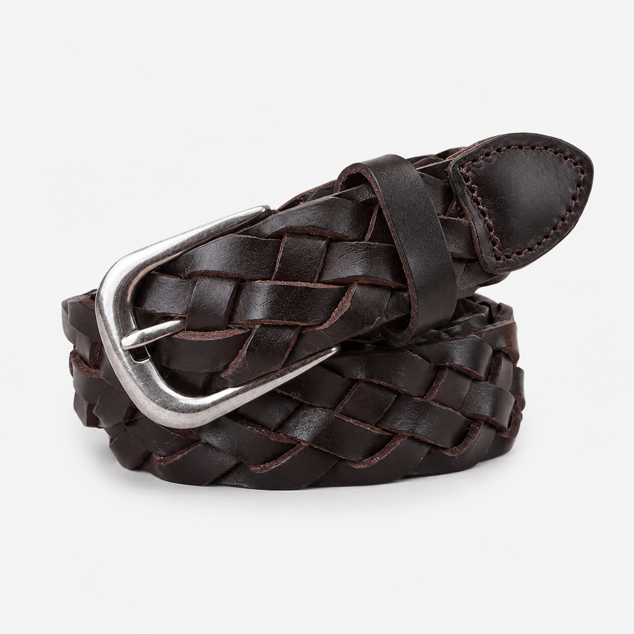 Ceintures Métal Tressée En Cuir Café Univers Ceinture