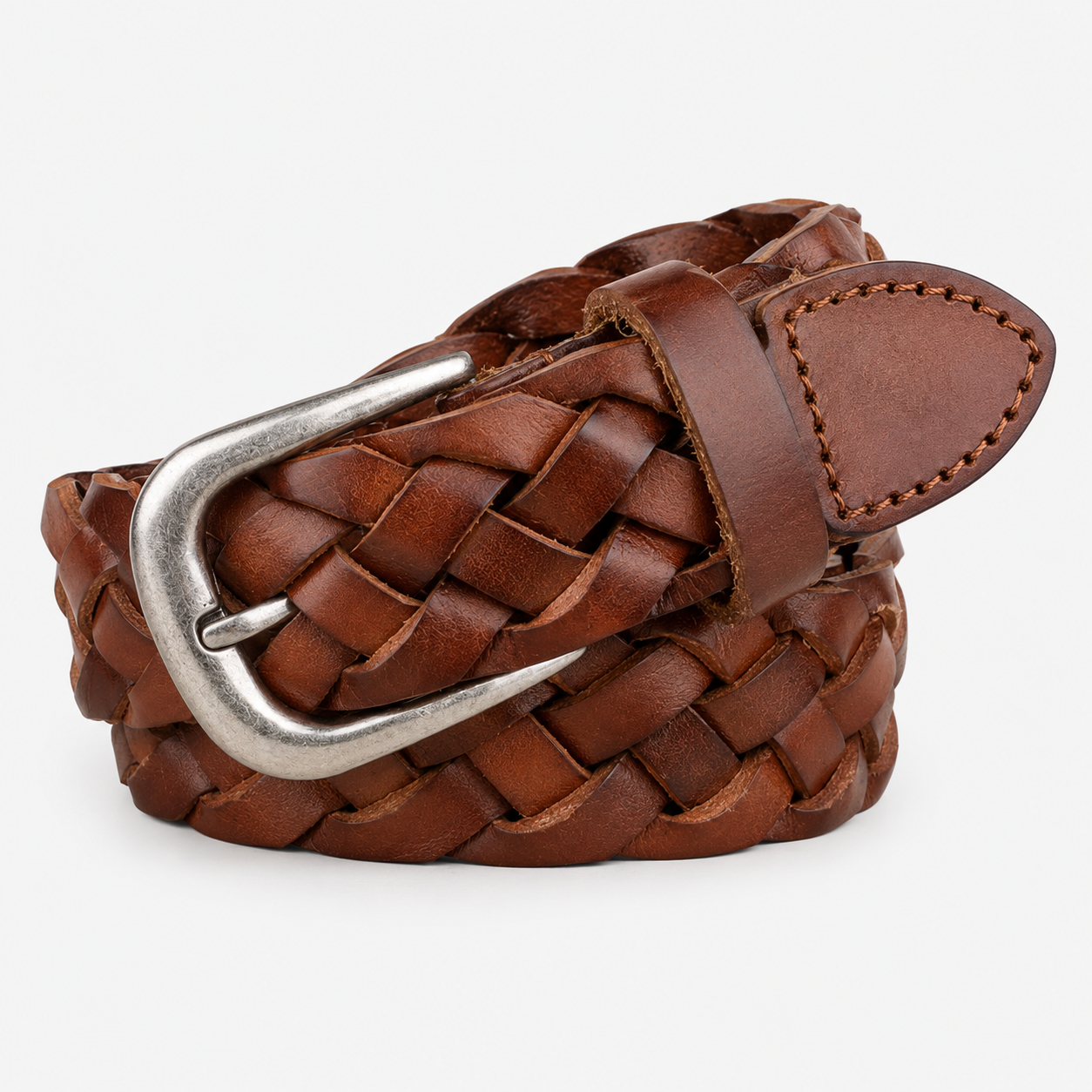 Ceintures Métal Tressée En Cuir Marron Univers Ceinture