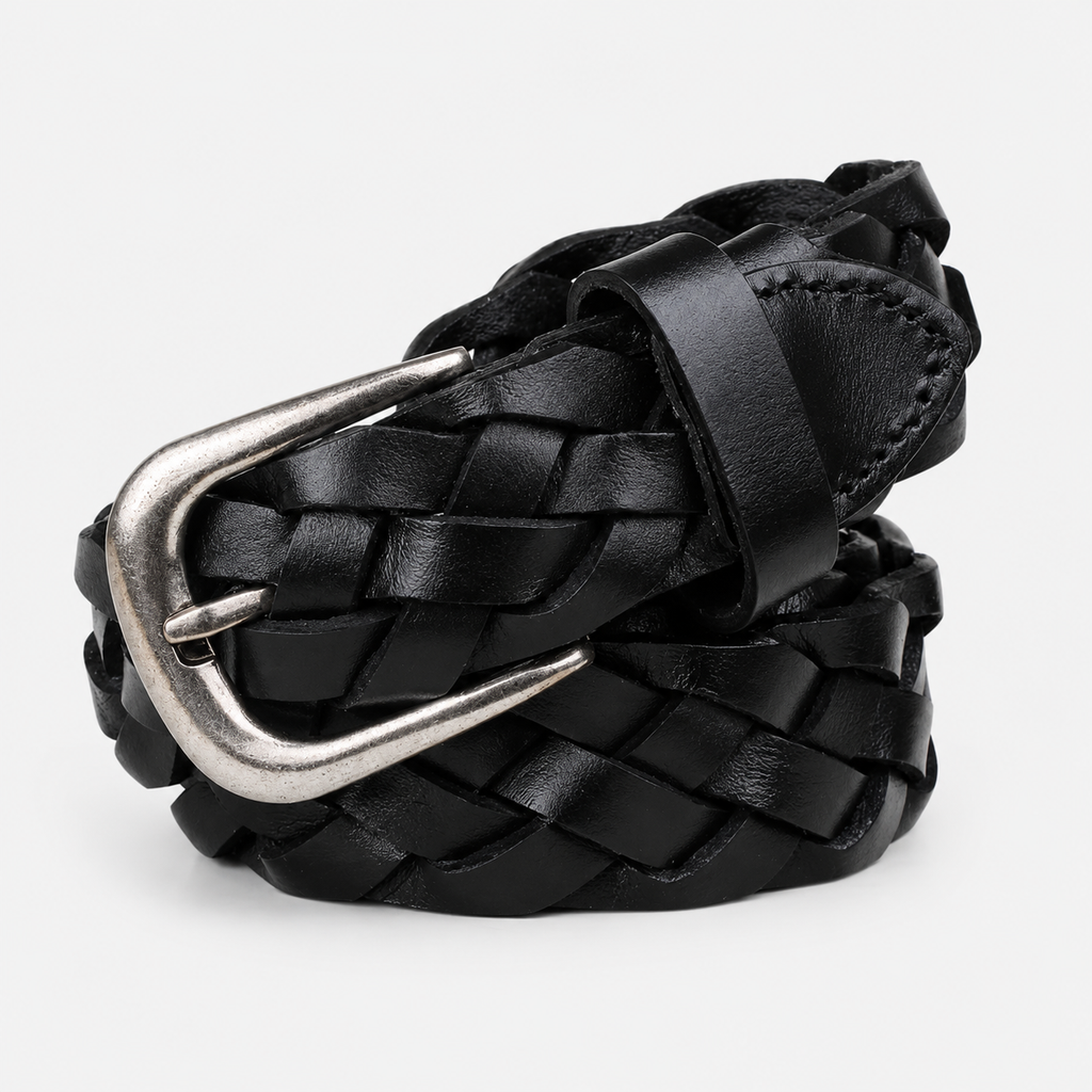 Ceintures Métal Tressée En Cuir Noir Univers Ceinture