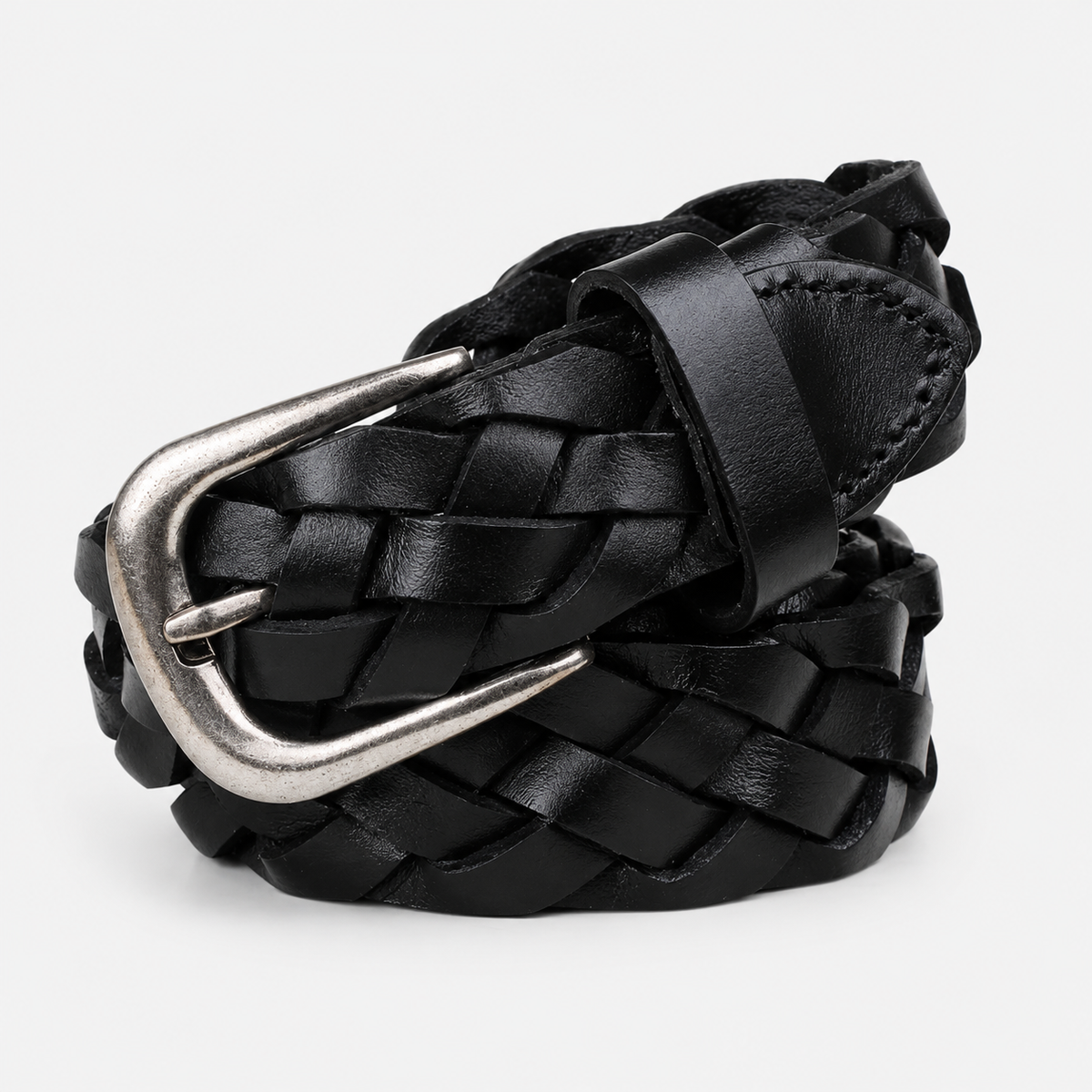 Ceintures Métal Tressée En Cuir Noir Univers Ceinture