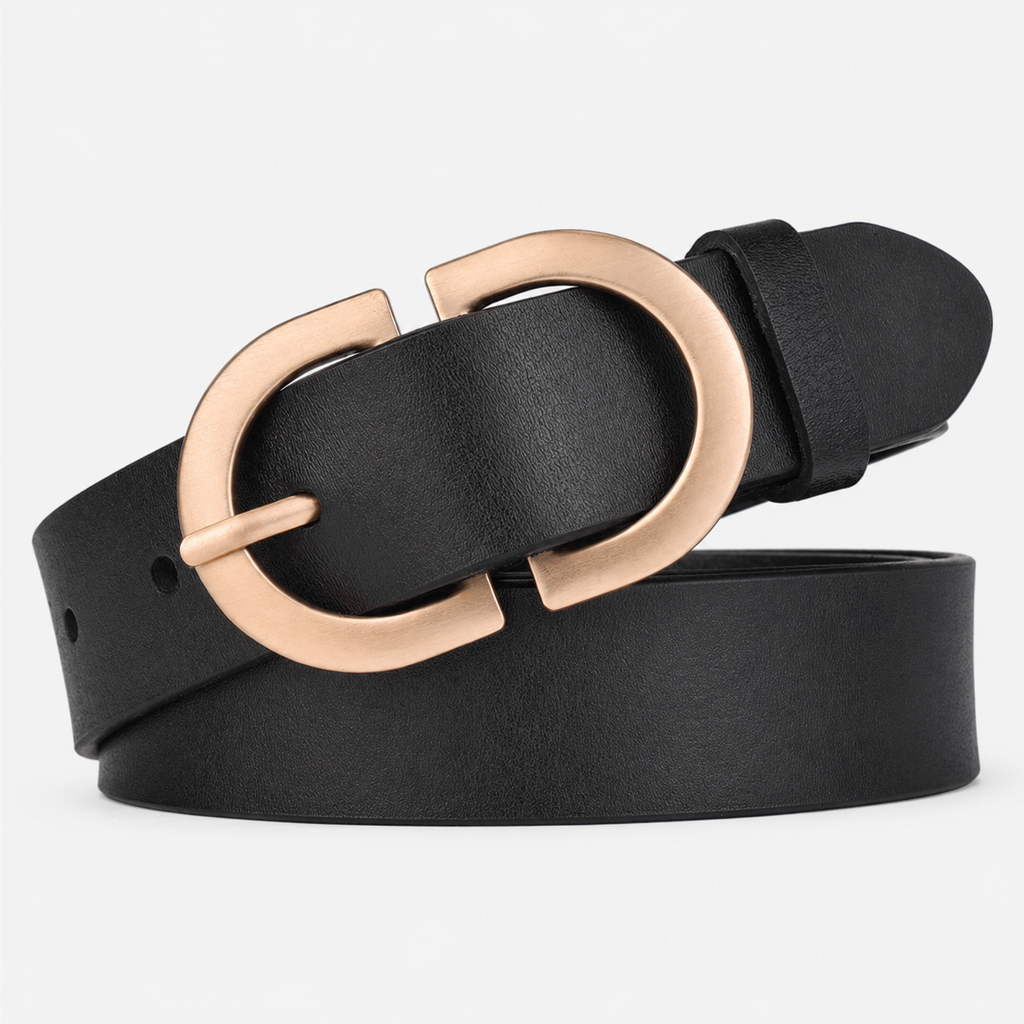 Ceintures Alliage De Zinc En Cuir De Vachette Boucle Dorée Noire Femme Univers Ceinture