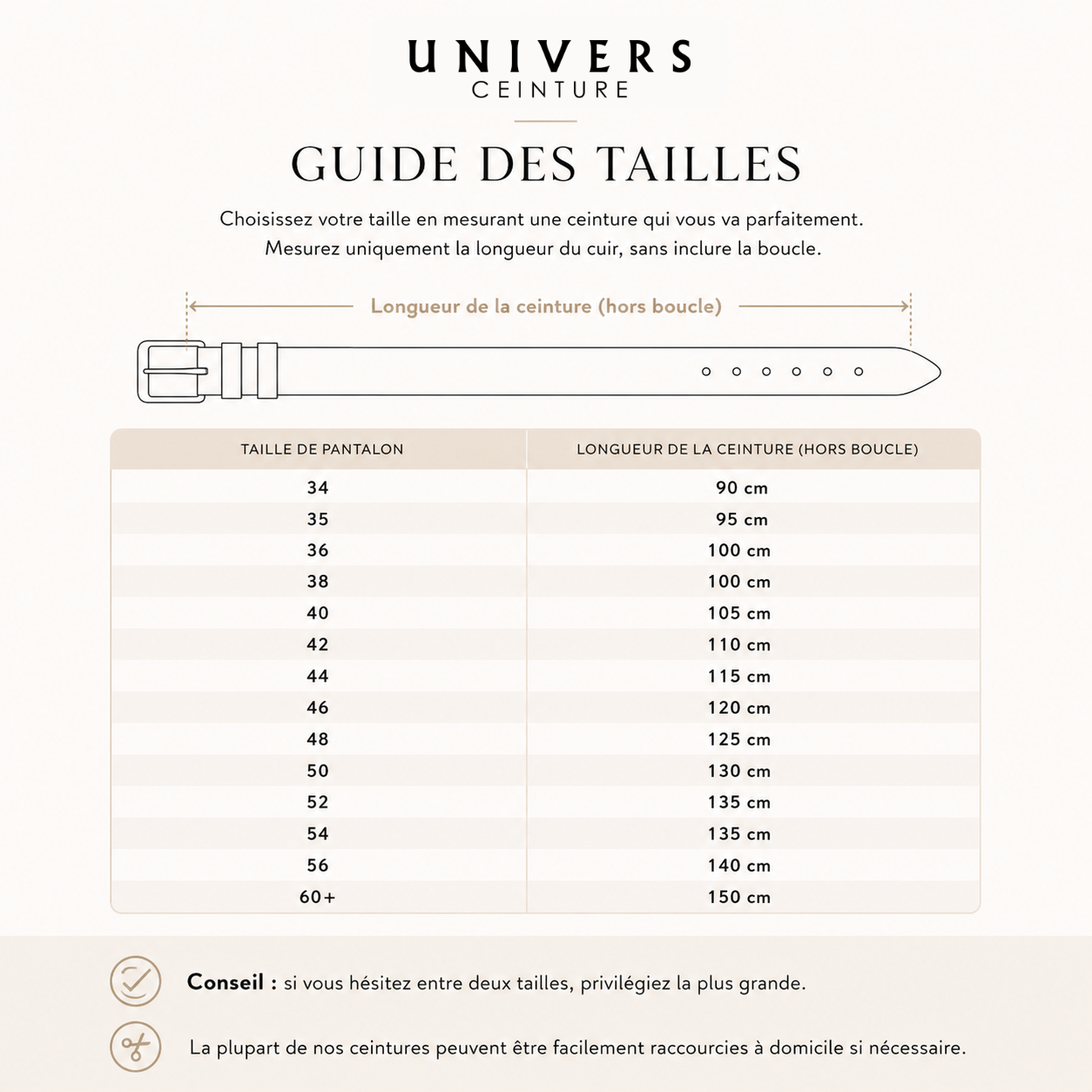 Guide des Tailles Univers Ceinture Image