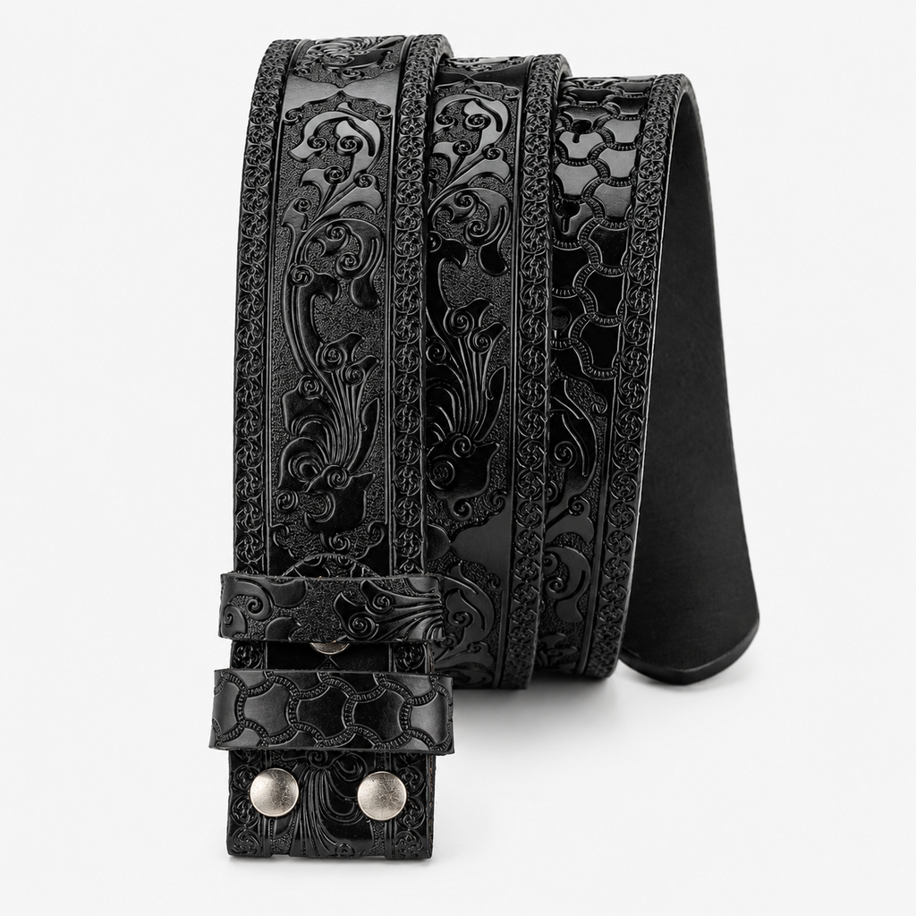 Sangle De Ceinture En Cuir Sans Boucle En Croûte Noire Univers Ceinture