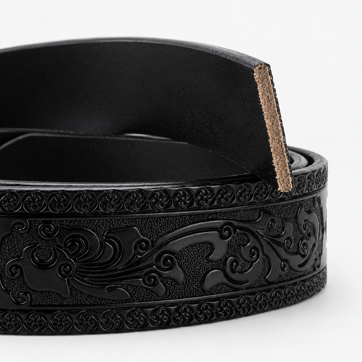 Sangle De Ceinture En Cuir Sans Boucle En Croûte Noire focus qualite Univers Ceinture