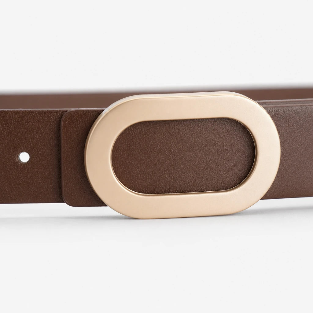 Ceinture En Cuir Boucle Ovale Marron