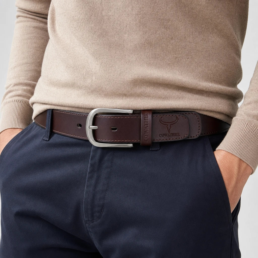 Ceinture En Cuir Marron Homme De Vachette Boucle À Ardillon
