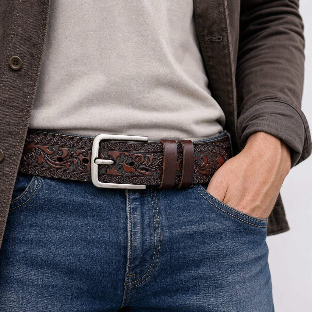 Ceinture En Cuir Sculpté Homme De Vachette Sculptée