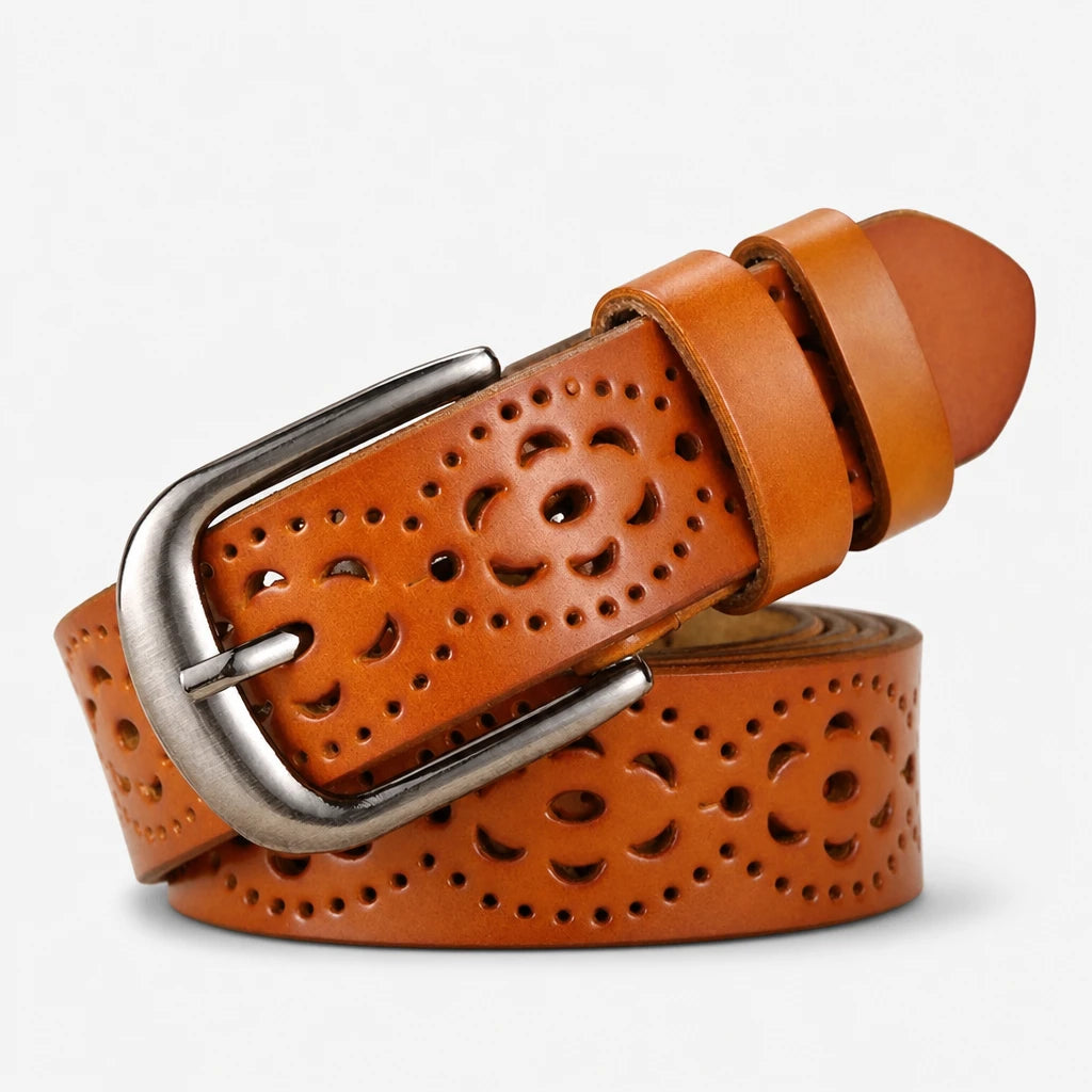 Ceinture Femme En Cuir De Vachette À Fleurs Ajourées