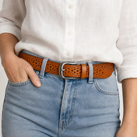 Ceinture Femme En Cuir De Vachette À Fleurs Ajourées