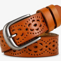 Ceinture Femme En Cuir De Vachette À Fleurs Ajourées