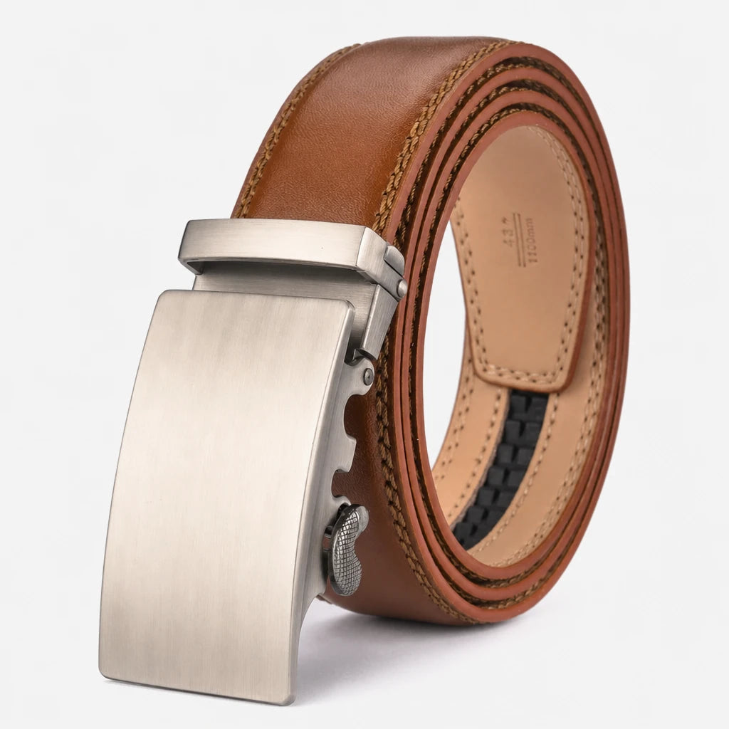 Ceinture Homme En Cuir Marron À Boucle Automatique