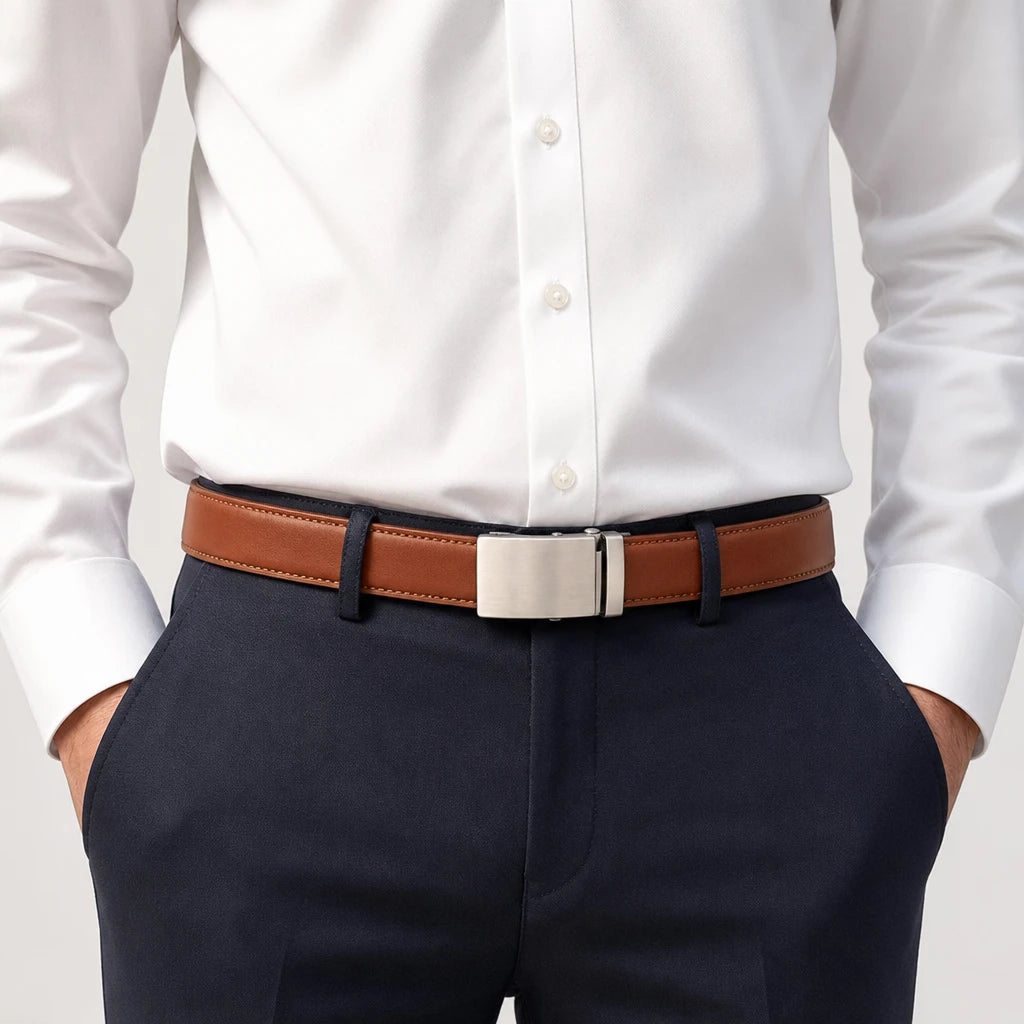 Ceinture Homme En Cuir Marron À Boucle Automatique
