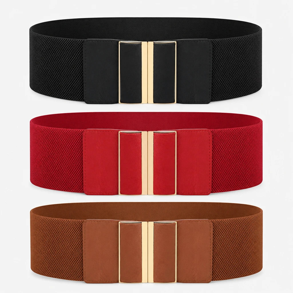 Ceinture Large Élastique Pour Robe À Boucle Dorée