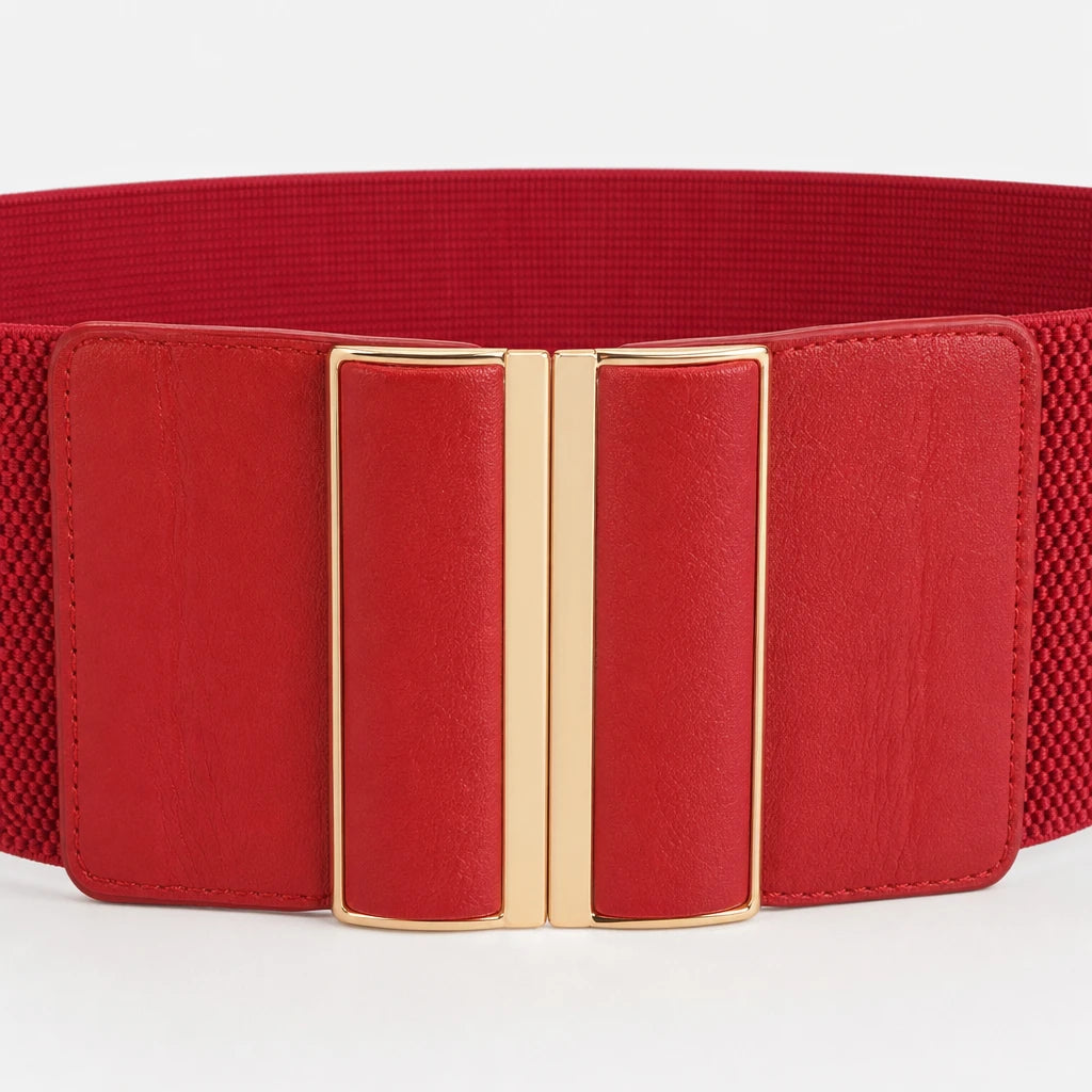 Ceinture Large Élastique Pour Robe À Boucle Dorée
