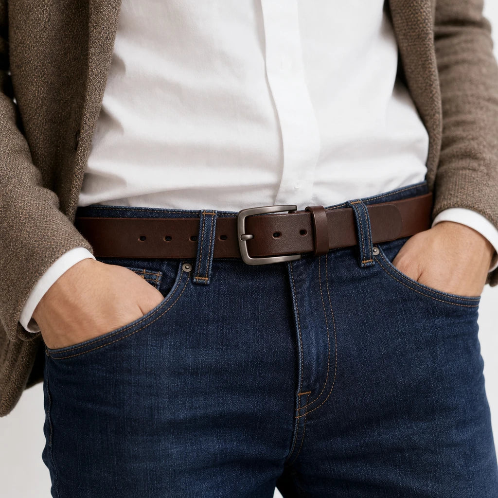 Ceinture Marron En Cuir De Vachette, Largeur 3,8 Cm