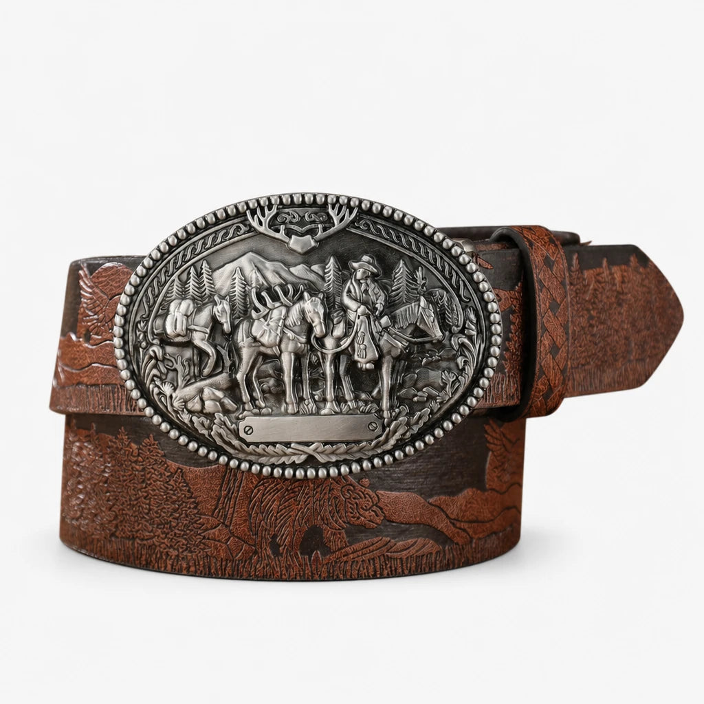 Ceinture Marron En Simili-Cuir Avec Boucle Cowboy Western