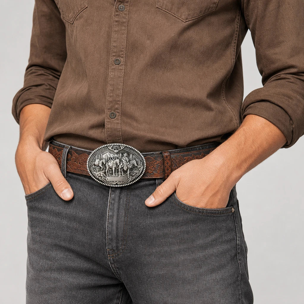 Ceinture Marron En Simili-Cuir Avec Boucle Cowboy Western