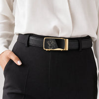 Ceinture Noire Femme Boucle Automatique Noir Et Doré