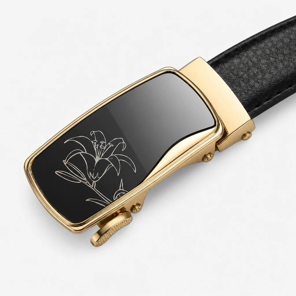 Ceinture Noire Femme Boucle Automatique Noir Et Doré