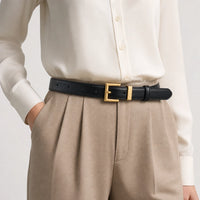 Ceinture Noire Femme En Similicuir À Boucle Carrée Dorée