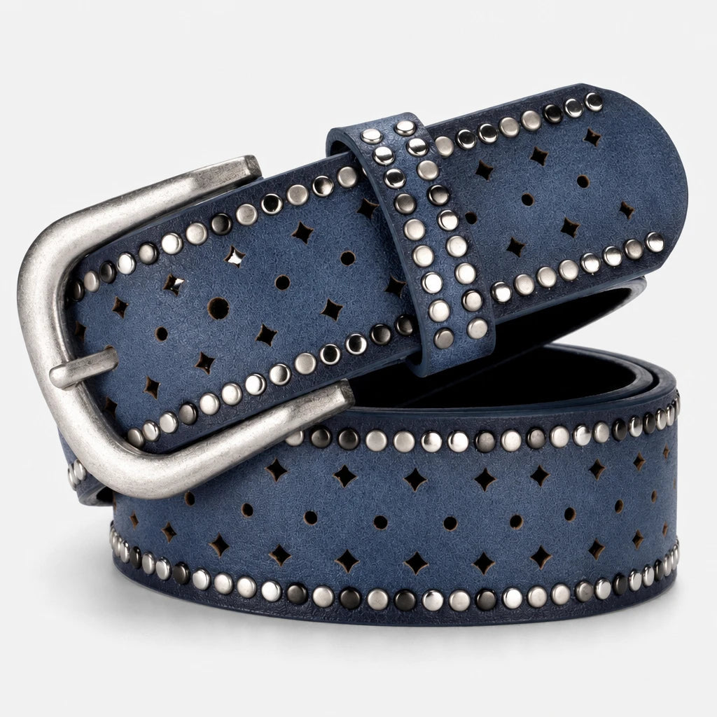 Ceinture Vintage Ajourée En Cuir À Rivets