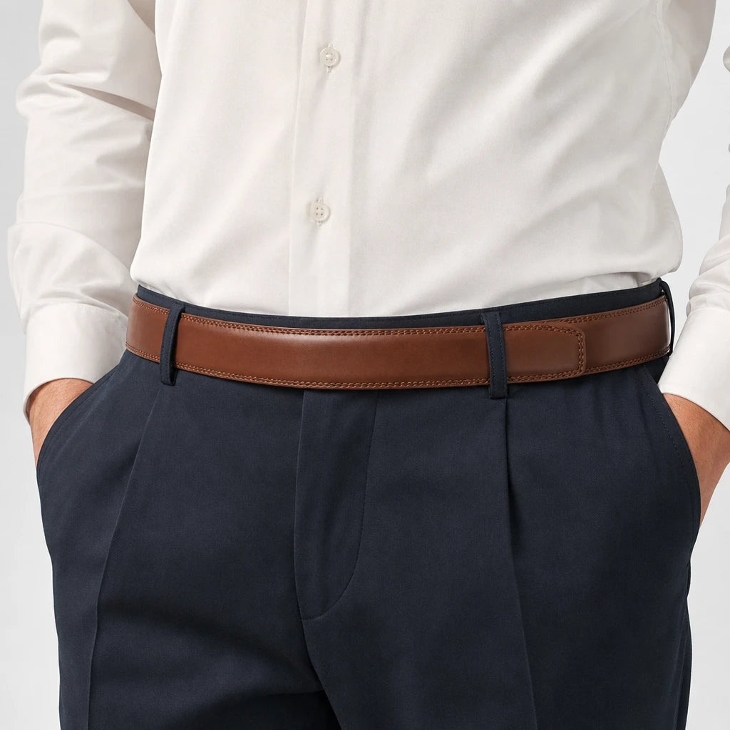 Sangle De Ceinture Marron Sans Boucle En Cuir De Vachette