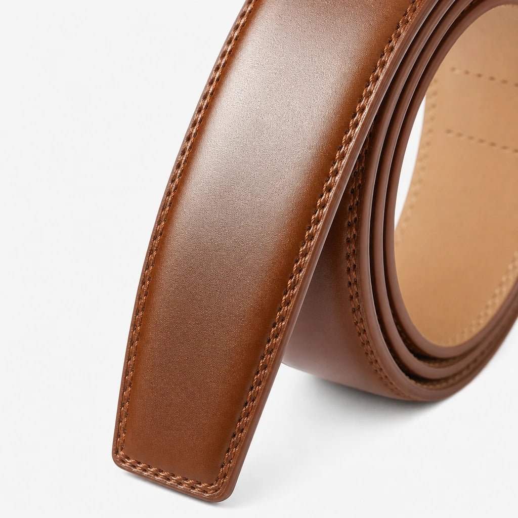 Sangle De Ceinture Marron Sans Boucle En Cuir De Vachette
